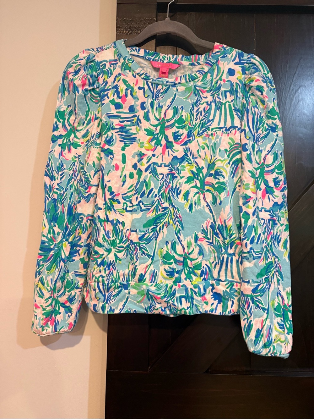 Lilly Pulitzer Aqua, Green & Pink Tropical Pullover Sweatshirt
